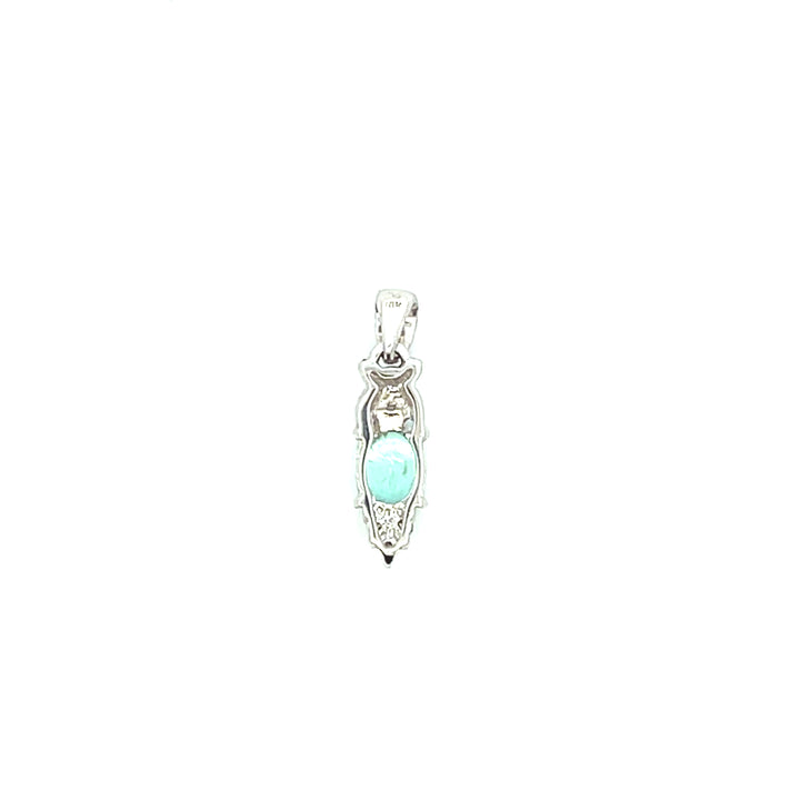 Estate Platinum & 18K White Gold Oval Greenish-Blue Tourmaline & Diamond Pendant