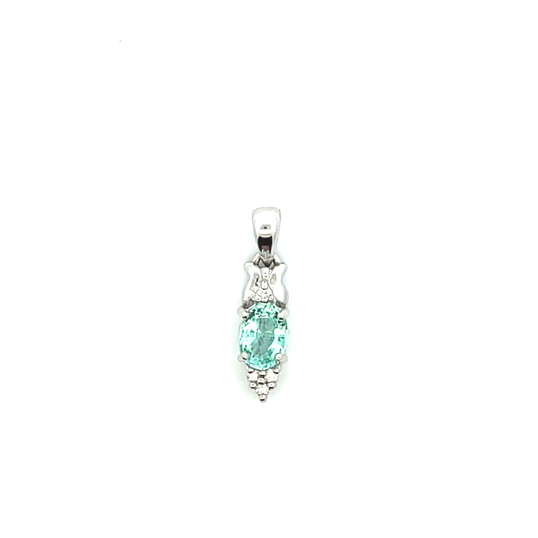 Estate Platinum & 18K White Gold Oval Greenish-Blue Tourmaline & Diamond Pendant