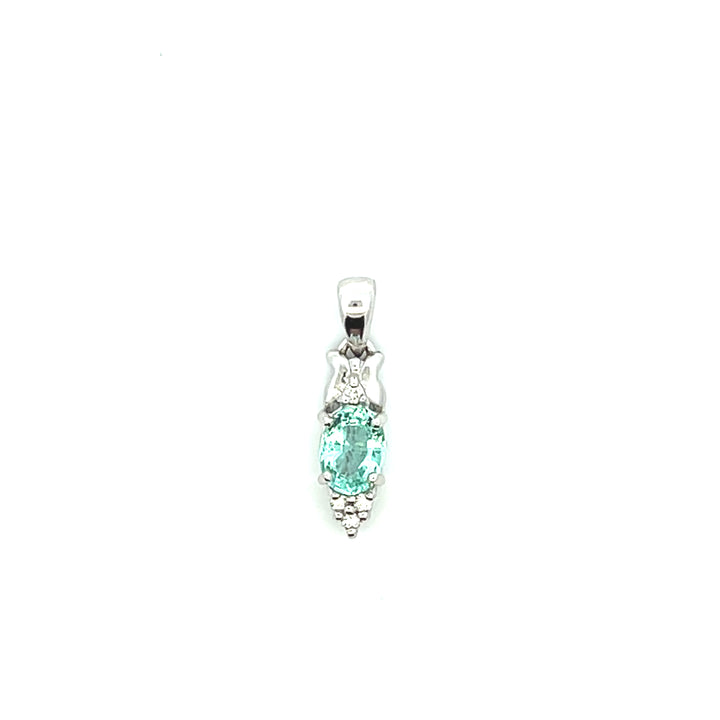 Estate Platinum & 18K White Gold Oval Greenish-Blue Tourmaline & Diamond Pendant