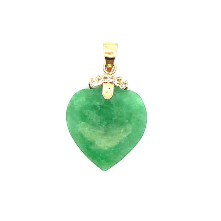 Estate 14K Yellow Gold Heart Shaped Dyed Jadeite & CZ Charm