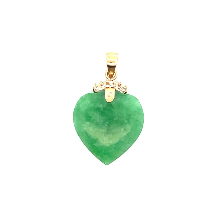 Estate 14K Yellow Gold Heart Shaped Dyed Jadeite & CZ Charm