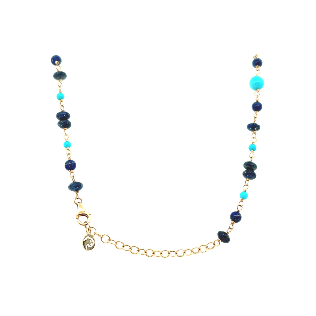 Estate Effy 14K Yellow Gold Lapis Lazuli & Turquoise Beaded Necklace