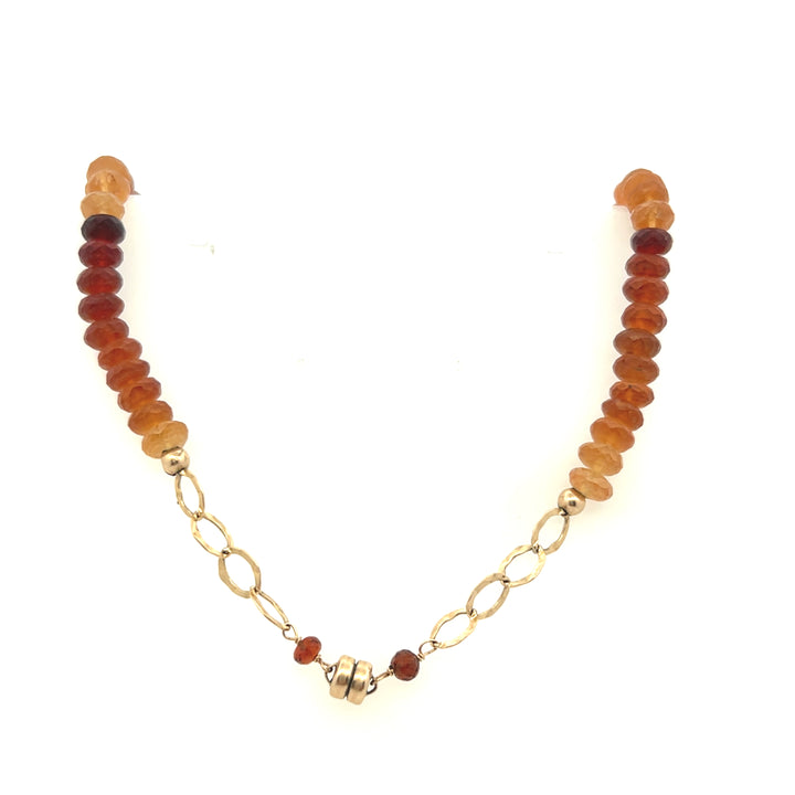 Estate 14K Yellow Gold Filled Smoky Quartz Briolette & Citrine Rondelle Beaded Necklace