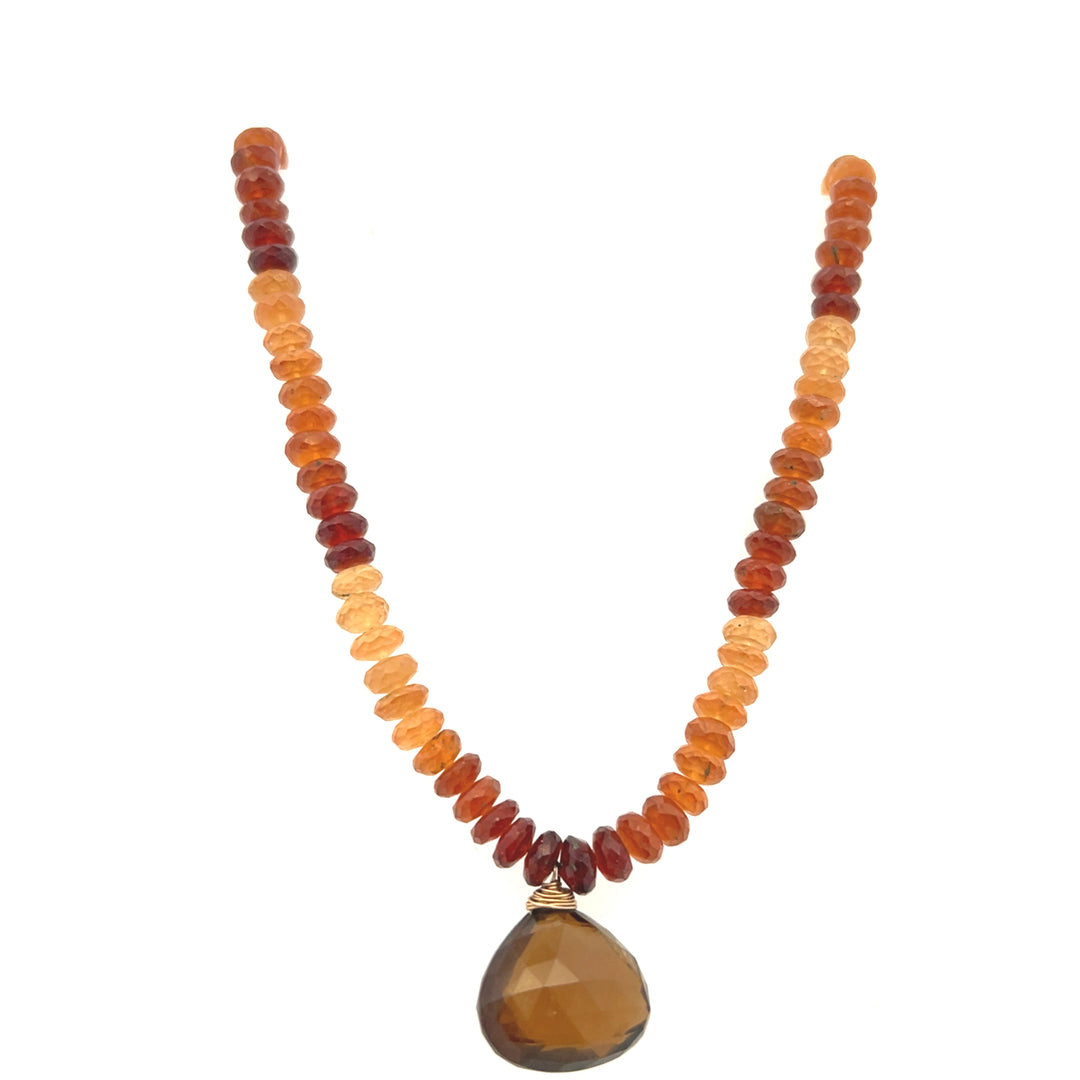 Estate 14K Yellow Gold Filled Smoky Quartz Briolette & Citrine Rondelle Beaded Necklace