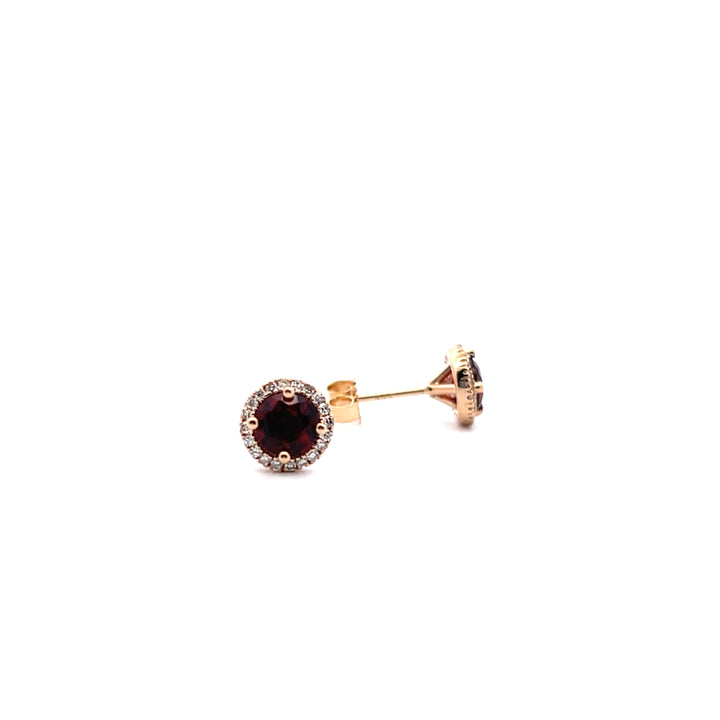 14K Yellow Gold 1.45CTW Garnet & Diamond Halo Stud Earrings