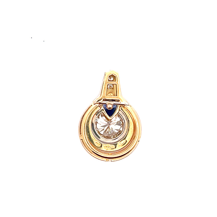 Estate 18K Three Tone Gold 3.43CTW Diamond & Blue Sapphire Vintage Pendant by Petochi