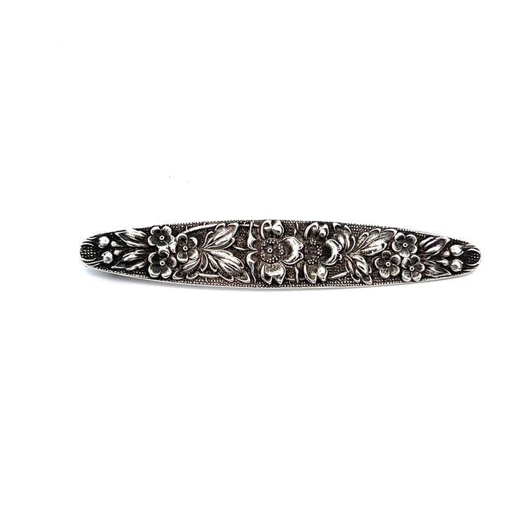 Estate Stieff Sterling Silver Floral Engraved Bar Brooch