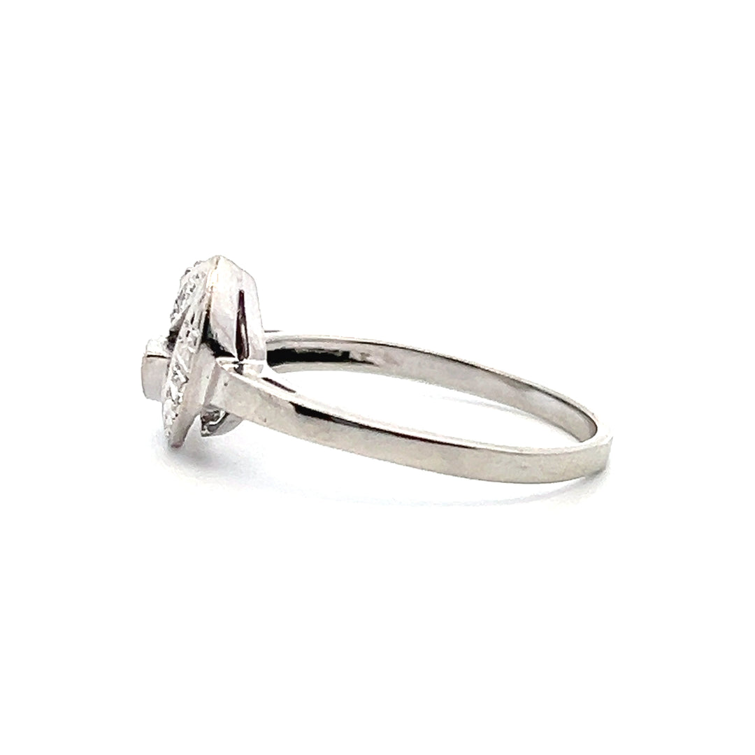 Estate 1950s 14K White Gold 0.10CTW Diamond Leaf Motif Ring