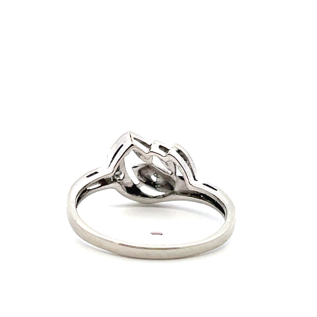Estate 1950s 14K White Gold Single Cut Diamond Leaf Motif Ring