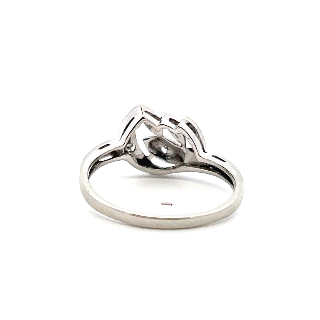 Estate 1950s 14K White Gold 0.10CTW Diamond Leaf Motif Ring