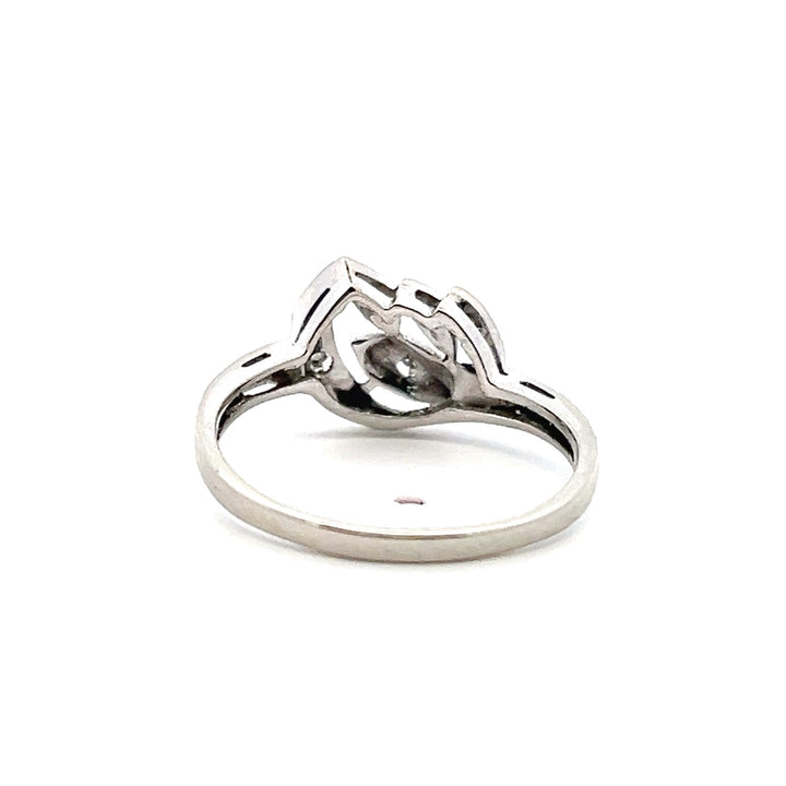 Estate 1950s 14K White Gold 0.10CTW Diamond Leaf Motif Ring