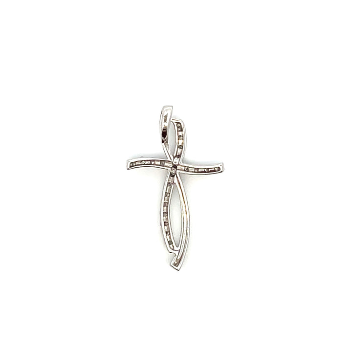 Estate 10K White Gold Diamond Pavé Cross Pendant