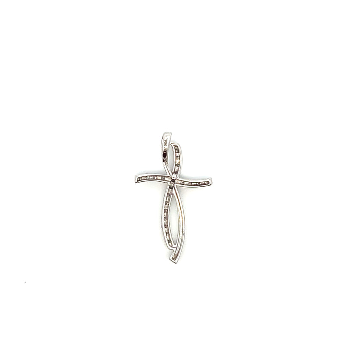 Estate 10K White Gold Diamond Pavé Cross Pendant