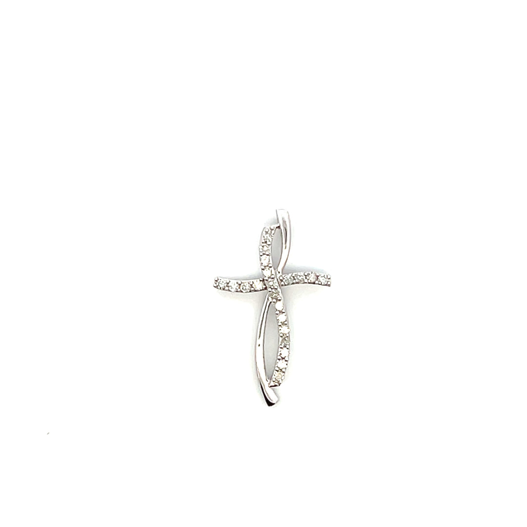 Estate 10K White Gold Diamond Pavé Cross Pendant