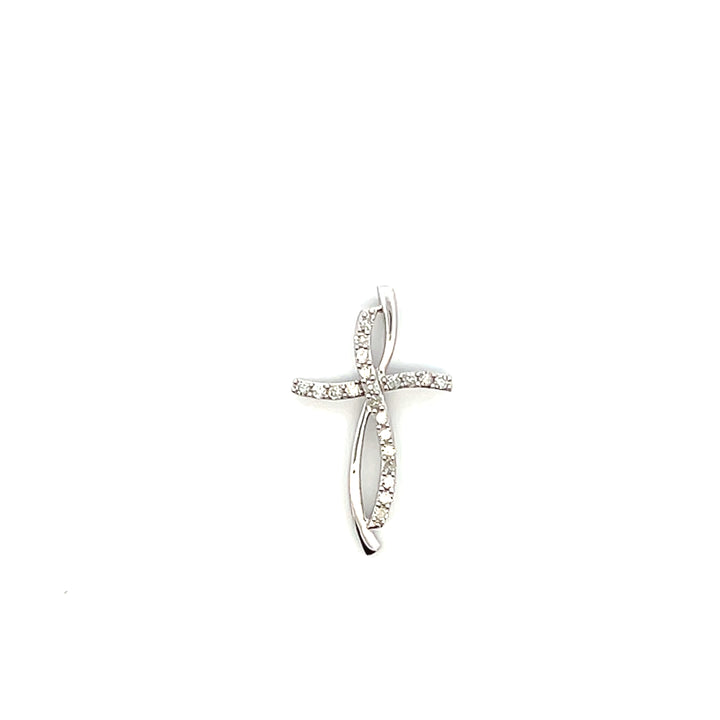 Estate 10K White Gold Diamond Pavé Cross Pendant