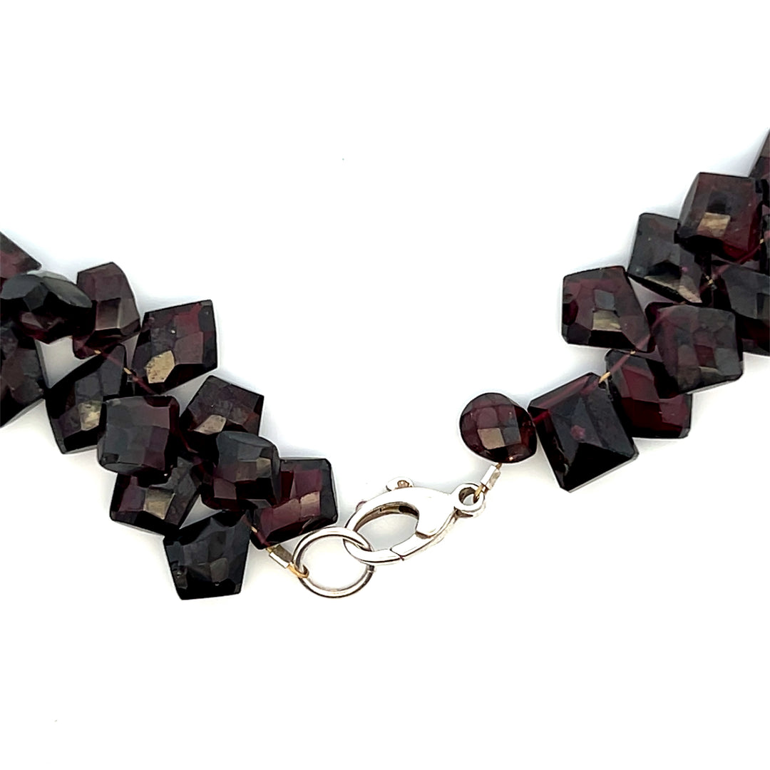 Estate Sterling Silver Garnet Briolette Cluster Necklace