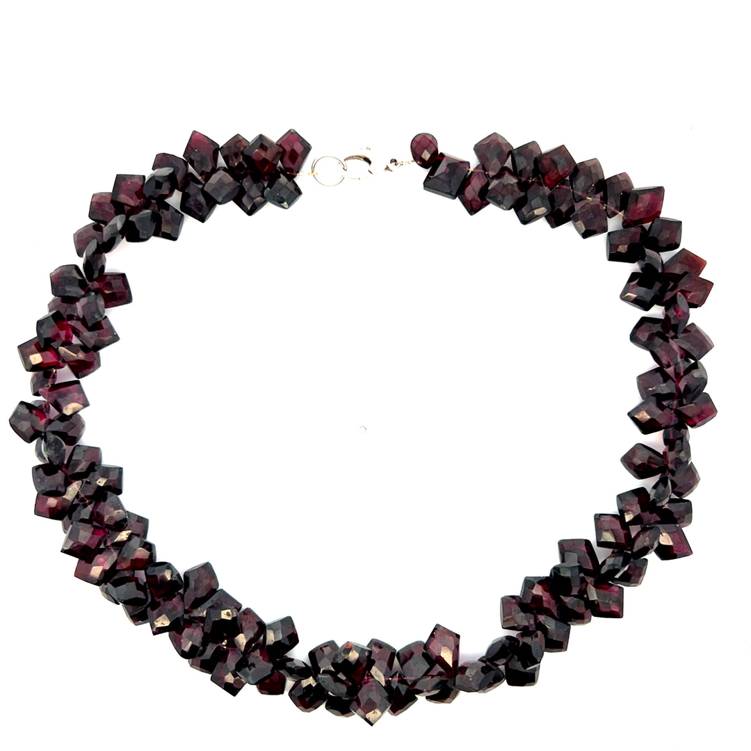 Estate Sterling Silver Garnet Briolette Cluster Necklace