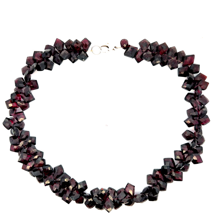 Estate Sterling Silver Garnet Briolette Cluster Necklace