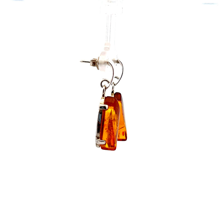 Estate Sterling Silver Marquise Cabochon Amber Dangle Stud Earrings