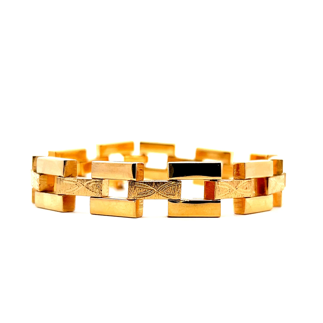 Estate Vintage Yellow Gold Coated Fancy Link Bracelet