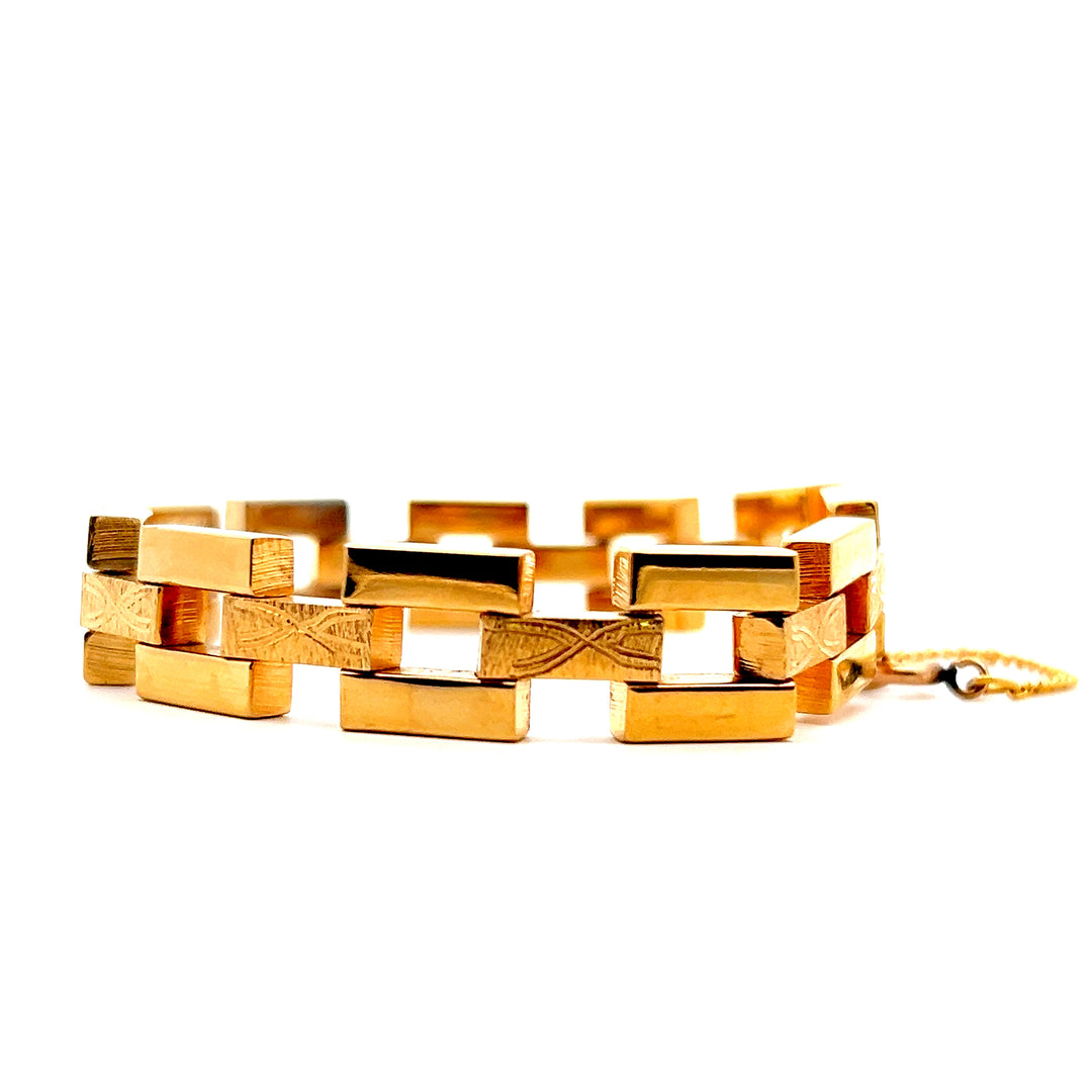 Estate Vintage Yellow Gold Coated Fancy Link Bracelet