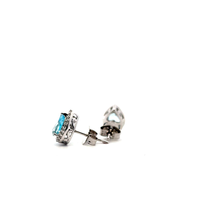 Estate Sterling Silver Pear Cut Blue Topaz & Cubic Zirconia Cluster Stud Earrings