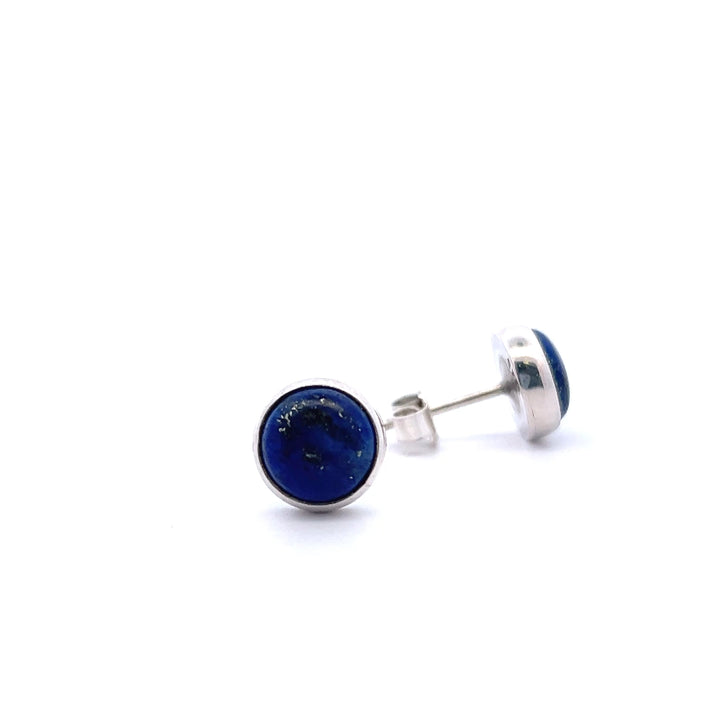 Estate Sterling Silver Round Cabochon Lapis Lazuli Bezel Stud Earrings