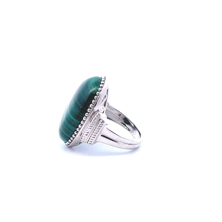 Estate Sterling Silver Oval Malachite Solitaire Ring