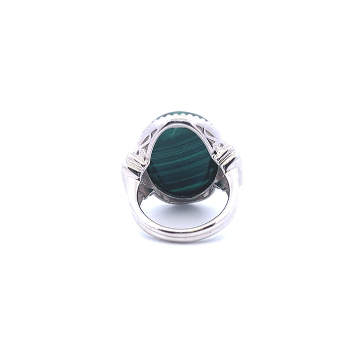 Estate Sterling Silver Oval Malachite Solitaire Ring