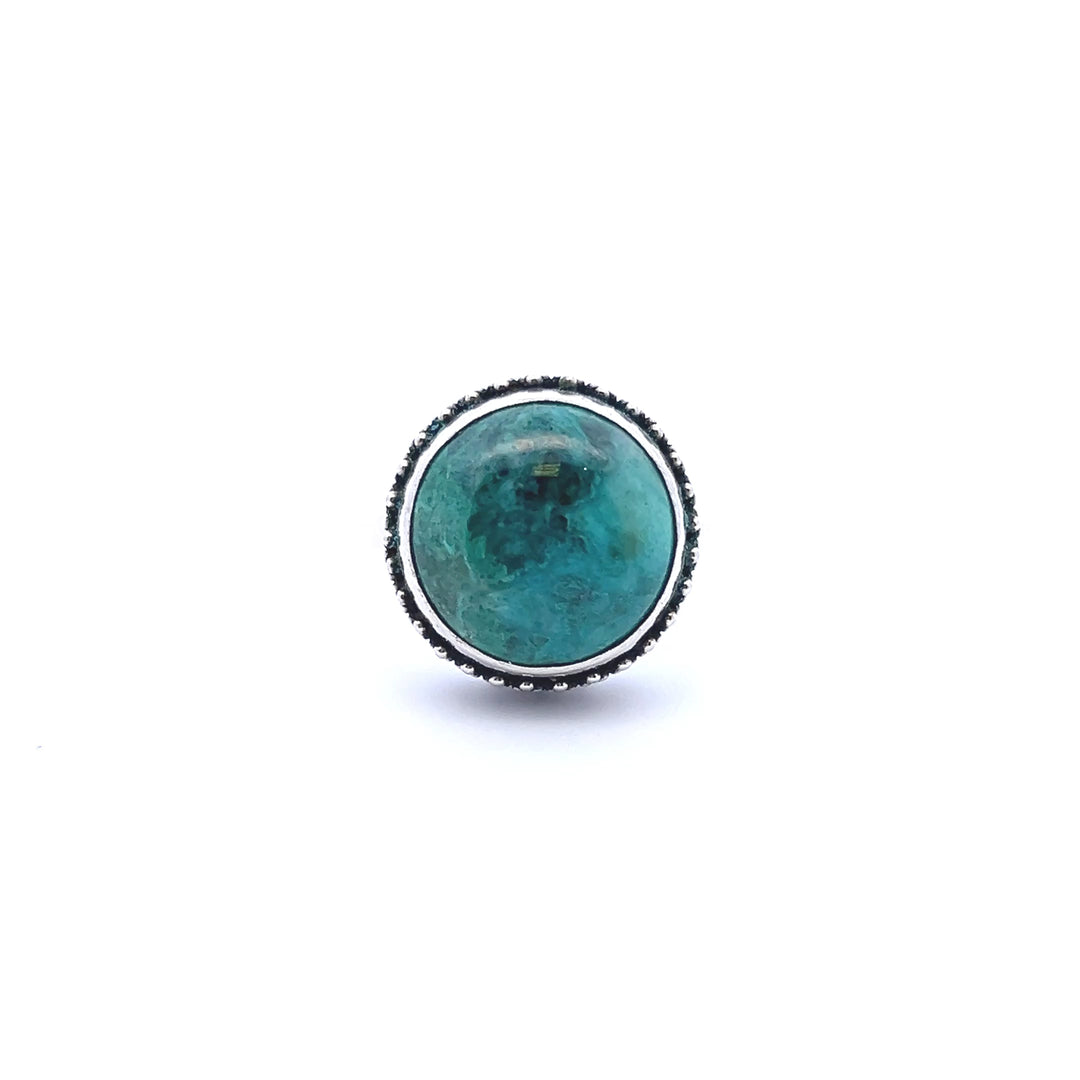 Estate Sterling Silver Round Cabochon Azurite Malachite Solitaire Ring