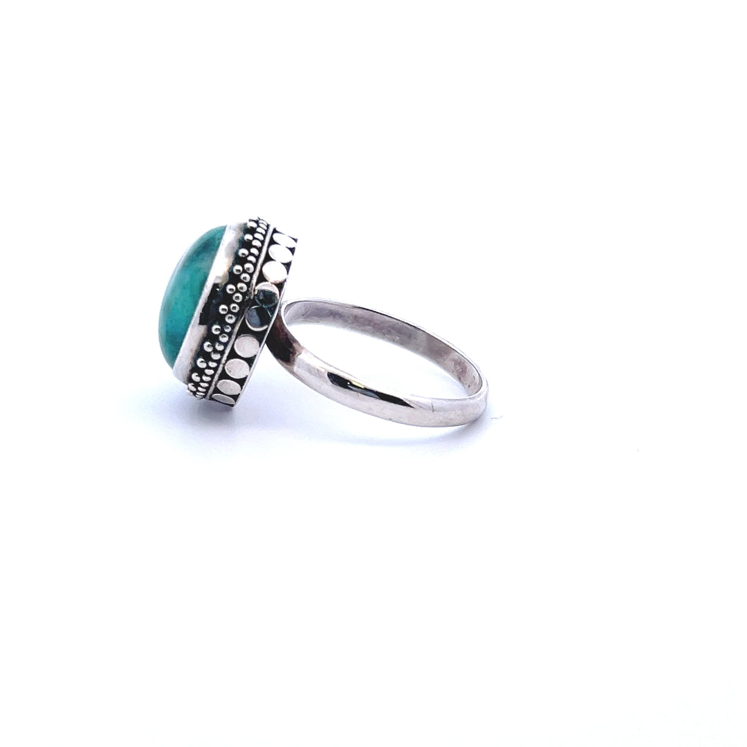 Estate Sterling Silver Round Cabochon Azurite Malachite Solitaire Ring
