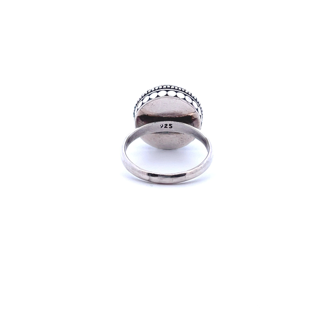 Estate Sterling Silver Round Cabochon Azurite Malachite Solitaire Ring