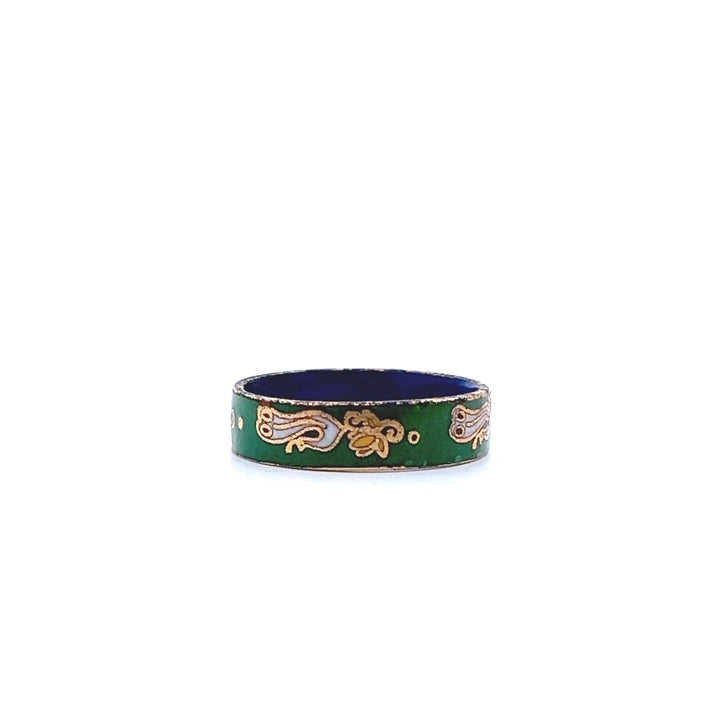 Estate 1970s Gold Tone Green & Multicolor Enamel Ring