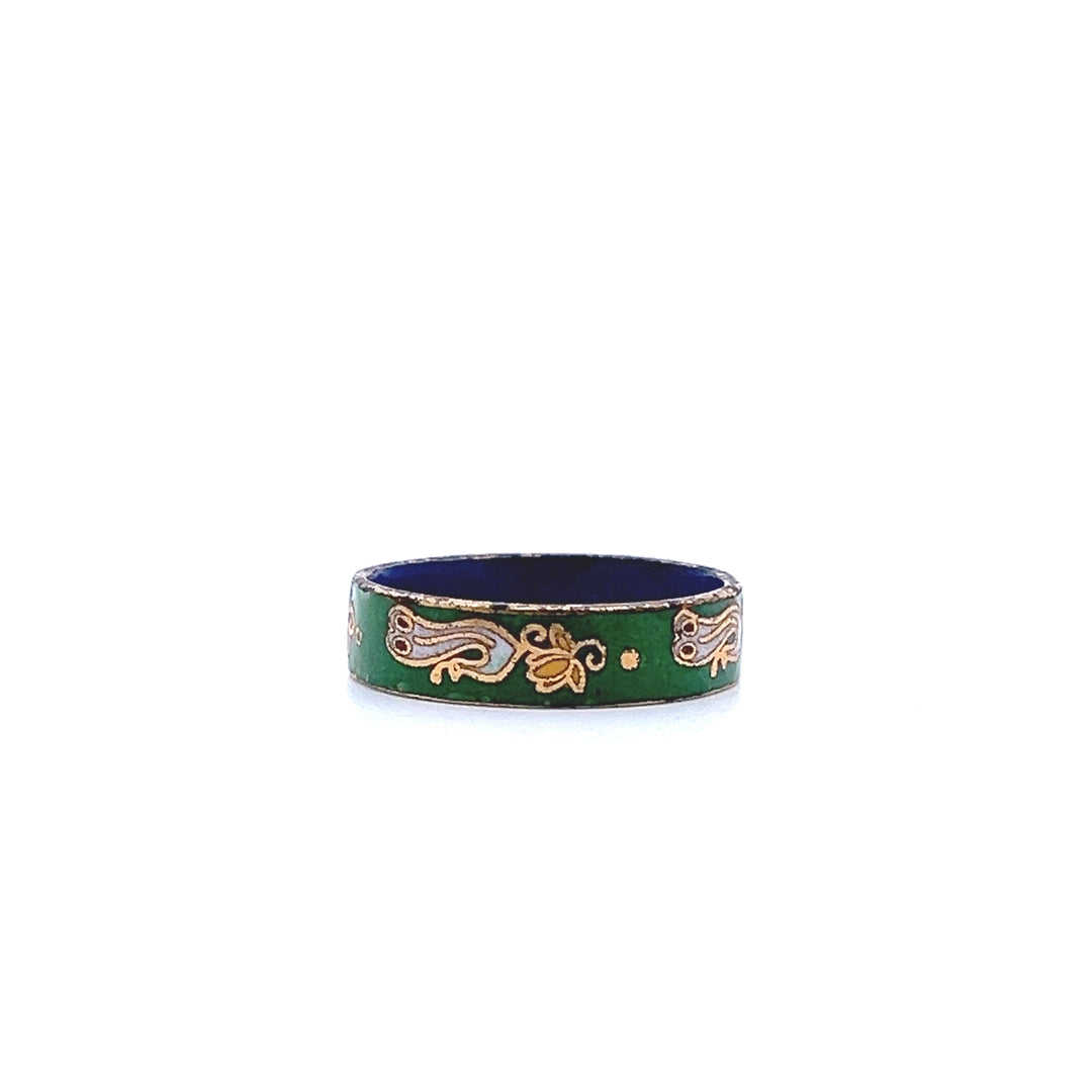 Estate 1970s Gold Tone Green & Multicolor Enamel Ring