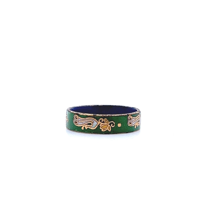 Estate 1970s Gold Tone Green & Multicolor Enamel Ring