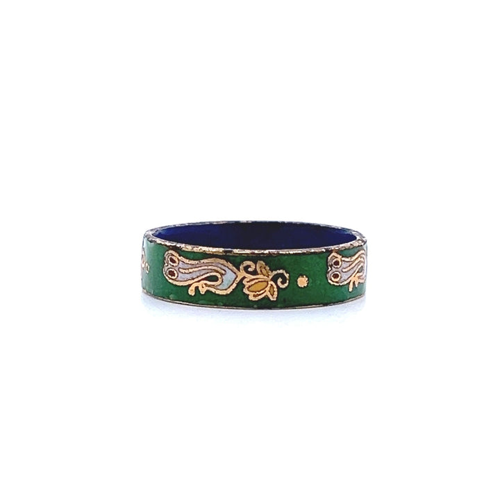 Estate 1970s Gold Tone Green & Multicolor Enamel Ring
