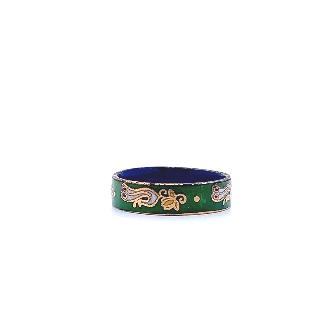 Estate 1970s Gold Tone Green & Multicolor Enamel Ring