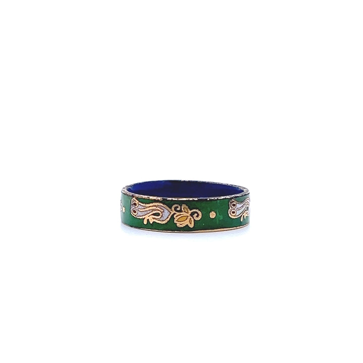 Estate 1970s Gold Tone Green & Multicolor Enamel Ring