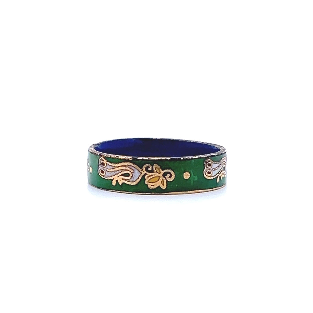 Estate 1970s Gold Tone Green & Multicolor Enamel Ring