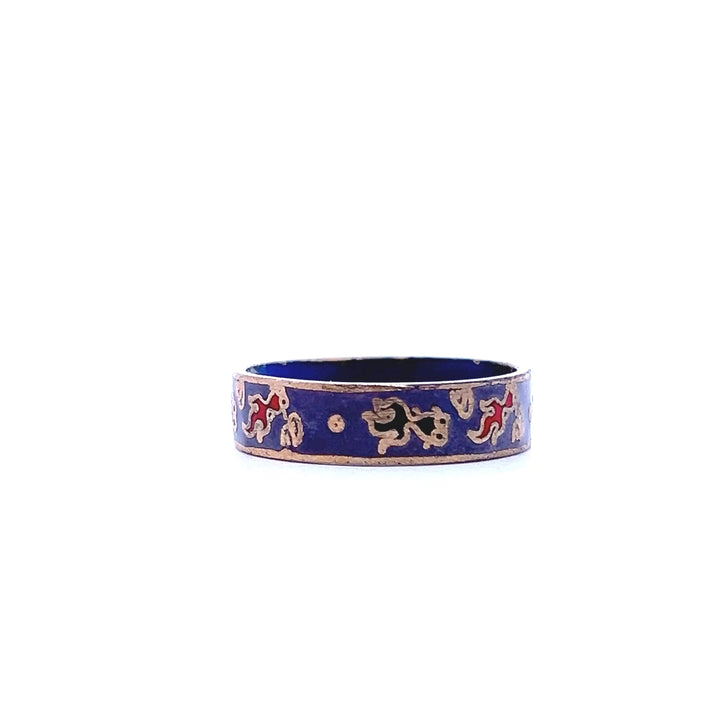 Estate 1970s Gold Tone Purple & Multicolor Enamel Ring