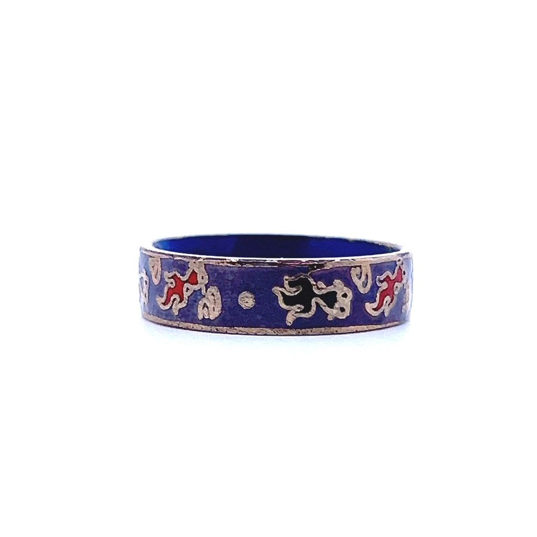 Estate 1970s Gold Tone Purple & Multicolor Enamel Ring