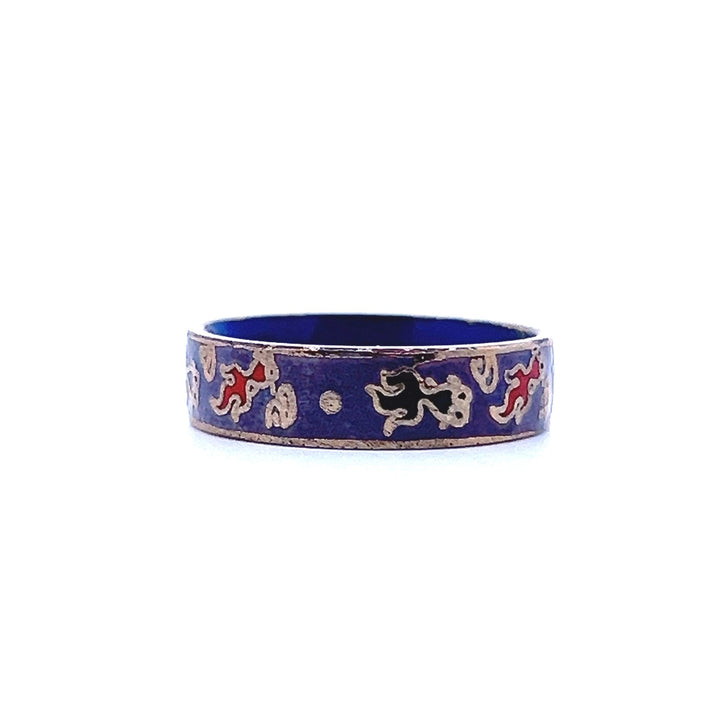 Estate 1970s Gold Tone Purple & Multicolor Enamel Ring