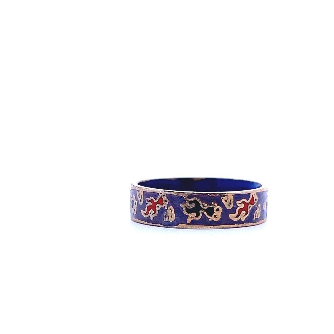 Estate 1970s Gold Tone Purple & Multicolor Enamel Ring