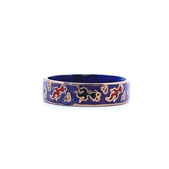Estate 1970s Gold Tone Purple & Multicolor Enamel Ring