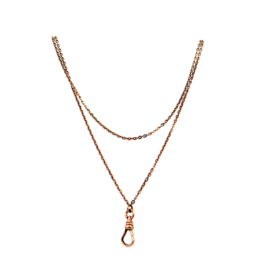 Estate Victorian Rose Gold Filled Guard Chain with 10K Rose Gold Pearl Starburst Slide