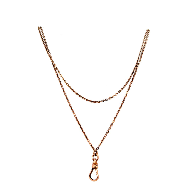 Estate Victorian Rose Gold Filled Guard Chain with 10K Rose Gold Pearl Starburst Slide