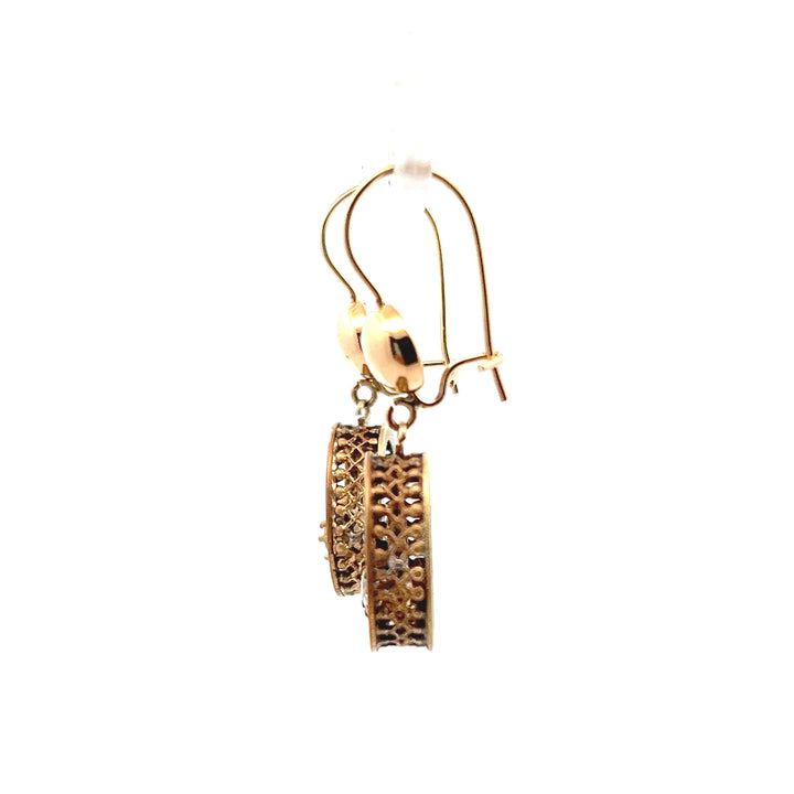 Estate 14K Yellow Gold & Gold Filled Diamond Open Oval Vintage Drop Earrings