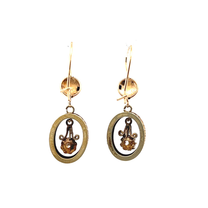 Estate 14K Yellow Gold & Gold Filled Diamond Open Oval Vintage Drop Earrings