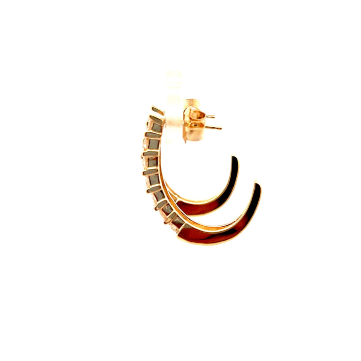 Estate 14K Yellow Gold 1.26CTW Diamond Double Row J Hoop Earrings