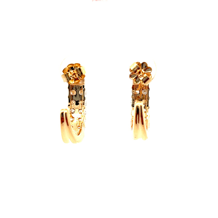 Estate 14K Yellow Gold 1.26CTW Diamond Double Row J Hoop Earrings